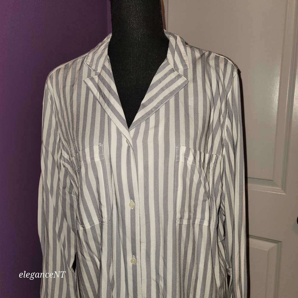 Old Nacy Black/White Striped Long Sleeve Shirt Sz: L NWT - Picture 3 of 8